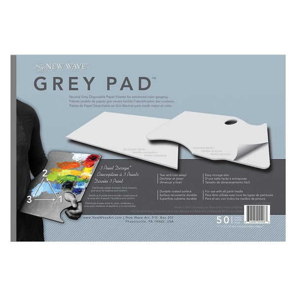 New Wave Grey Pad® | Paleta de papel rectangular, 11 x 16 pulgadas, paleta de pintura desechable, 50 hojas, encuadernada con pegamento, paleta de mezcla de artistas a prueba de sangrado, para uso con