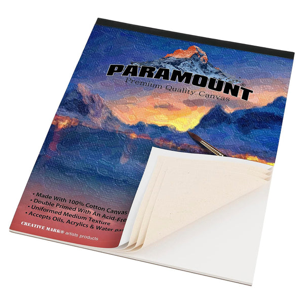 Paramount Almohadillas de lona de algodón de primera calidad imprimadas universales, color blanco, 9 x 12 pulgadas, 1 paquete, 10 hojas, almohadillas universales de lona de algodón de doble